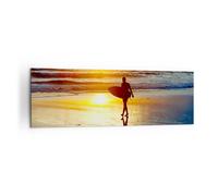 Impression sur Toile 160x50cm Tableaux Surfeur Coucher de soleil Océan planche