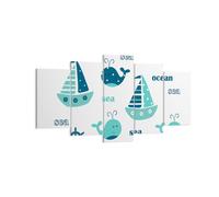 Impression sur Toile 160x85cm Tableaux Baleines navires enfants étoiles de mer