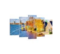 Impression sur Toile 160x85cm Tableaux Image Campagne Moulin à Vent Eau Village