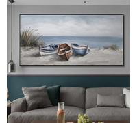Impression sur toile 3 bateaux, peinture nordique, affiche abstraite, bord de mer, plage, bateau, images pour salon, décoration murale (55 x 110 cm, sans cadre)