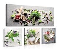 Impression sur Toile 4 parties Cuisine Herbes 80x55 cm XXL Tableau Décoration Murale Intissée pour Salon Chambre pret a accroche