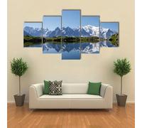 Impression sur Toile-5 Parties-150x80cm-Image sur Toile Le Mont Blanc se reflète dans le lac Cheserys Plusieurs éléments-prete a Suspendre-encadrée-Tableaux pour la Mur-Motif Moderne-Pret a accrocher
