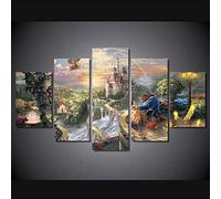 Impression sur Toile 5 Parties Image Imprimée sur Toile La Belle Et La Bête Peinture Décoration Murale 150×80Cm avec Cadre Artwork Peinture