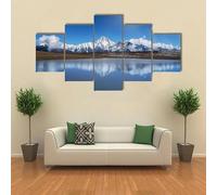 Impression sur Toile-5 Parties-Image sur Toile-Cadeau de Noël-tableaux,posters et arts décoratifs-tableau decoration murale salon-Cadre -Vue sur les lacs du plateau et les montagnes enneigées,150x80cm