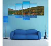 Impression sur Toile - 5 Parties - Image sur Toile - Cadeau de Noël - tableaux,posters et arts décoratifs - tableau decoration murale salon - Cadre -Porte Torii Rouge Sur La Rive Du Lac Ashi,200x100cm