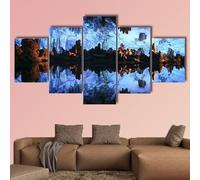 Impression sur toile 5 Parties peinture sur toile tableau decoration murale salon,tableau xxl,cadre,decoration chambre maison,Lac souterrain dans la grotte de la flûte de roseau en Chine,100x55cm