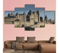 Impression sur toile 5 pièces Forteresse de Carcassonne France Art mural moderne pour le salon et la chambre à coucher (Sans cadre)