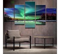 Impression Sur Toile 5 Pièces Paysage Forestier Des Aurores Boréales 150 X 80 Cm Tableau Mural Image Moderne Photo Décoration Murale Artistique Photographie Design Chambre Salon Cuisine -2N8W-V3M3-