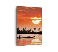 Impression sur Toile 50x70cm Tableaux Canal bateau culture coucher de soleil