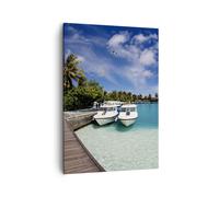 Impression sur Toile 50x70cm Tableaux Île des Maldiviens archipel océan hutte
