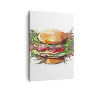 Impression sur Toile 50x70cm Tableaux Illustration nourriture hamburger pain