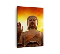 Impression sur Toile 50x70cm Tableaux Image Bouddha pierre coucher de soleil