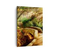 Impression sur Toile 50x70cm Tableaux Image Chemin pont en pierre forêt automne