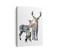 Impression sur Toile 50x70cm Tableaux Image Deer famille sauvagerie illustration