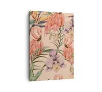 Impression sur Toile 50x70cm Tableaux Image Flamingos Plantes oiseaux exotiques