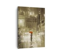 Impression sur Toile 50x70cm Tableaux Image illustration désastre Rue Pluie