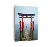 Impression sur Toile 50x70cm Tableaux Image Itsukushima-Jinja Temple Parapluie
