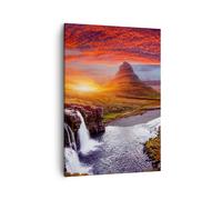 Impression sur Toile 50x70cm Tableaux Image Kirkjufell Chute D'Eau Montagne