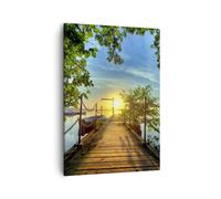 Impression sur Toile 50x70cm Tableaux Image Lac coucher de soleil bateau paysage