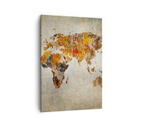Impression sur Toile 50x70cm Tableaux Image Monde Carte Continents Géographie
