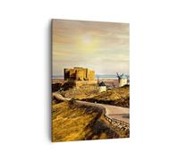 Impression sur Toile 50x70cm Tableaux Image Moulin à vent andalousie paysage