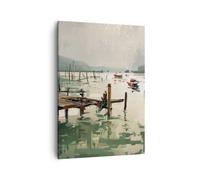 Impression sur Toile 50x70cm Tableaux Image Photo bateau rivage pont Decoration