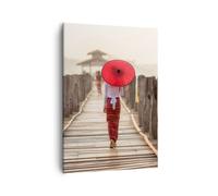 Impression sur Toile 50x70cm Tableaux Image Photo Birmanie Parapluie Pont