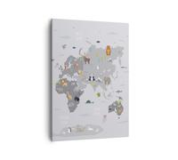Impression sur Toile 50x70cm Tableaux Image Photo Carte Le Monde Continents