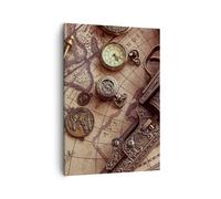 Impression sur Toile 50x70cm Tableaux Image Photo Cartographie Vintage Boussole
