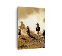 Impression sur Toile 50x70cm Tableaux Image Photo Cowboys chevaux galop