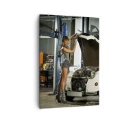 Impression sur Toile 50x70cm Tableaux Image Photo Fille jeune voiture mécanique