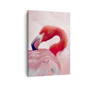 Impression sur Toile 50x70cm Tableaux Image Photo Flamant Rose Oiseau Portrait