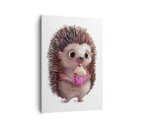 Impression sur Toile 50x70cm Tableaux Image Photo Hérisson Cupcake Pour Enfants