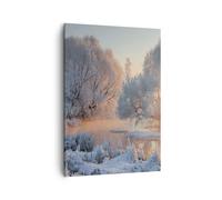 Impression sur Toile 50x70cm Tableaux Image Photo hiver neige rivière Decoration