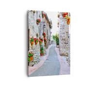 Impression sur Toile 50x70cm Tableaux Image Photo Italie rue fleurs histoire