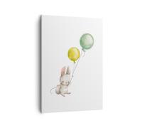 Impression sur Toile 50x70cm Tableaux Image Photo Lapin Ballons Pour Enfants