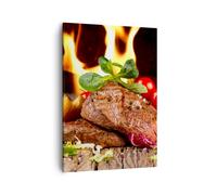 Impression sur Toile 50x70cm Tableaux Image Photo Nourriture bois feu steak
