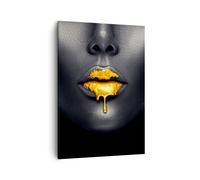 Moderne Impression sur Toile Or Bouche Noir Image Tableau Decoration Murale 50x70cm Deco Cadre Salon Chambre Cuisine Vertical Petit Tableaux Decoratifs Muraux Art Wall Decor Design PA50x70-4460