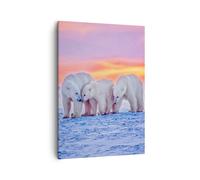 Impression sur Toile 50x70cm Tableaux Image Photo Ours Hiver Neige famille