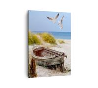 Impression sur Toile 50x70cm Tableaux Image Photo Plage Mouettes Łódź Decoration
