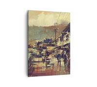 Impression sur Toile 50x70cm Tableaux Image Photo pont rue rivière Decoration