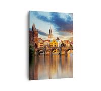 Impression sur Toile 50x70cm Tableaux Image Photo Prague pont histoire rivière