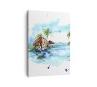Impression sur Toile 50x70cm Tableaux Image Photo Tropiques eau bungalow rivage