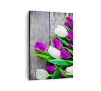 Impression sur Toile 50x70cm Tableaux Image Photo Tulipes bois bouquet fleurs