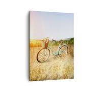Impression sur Toile 50x70cm Tableaux Image Photo Vélo Prairies Fleurs