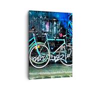 Impression sur Toile 50x70cm Tableaux Image Photo Vélos Graffiti Rue mur