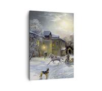 Impression sur Toile 50x70cm Tableaux Image Photo village traîneau neige