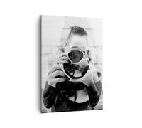 Impression sur Toile 50x70cm Tableaux Image Photographe Noir Et Blanc Double