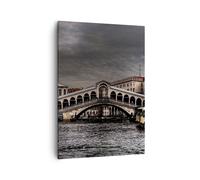 Impression sur Toile 50x70cm Tableaux Image Venise pont eau maisons en rangée