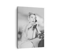 Impression sur Toile 50x70cm Tableaux Image Vintage Noir Et Blanc Téléphoner